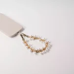 Metal Chain with Faux Pearls Phone Wristlet - Gold