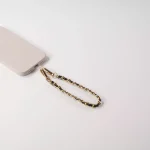 Gold Tone Chain with Faux Leather Phone Wristlet - Black